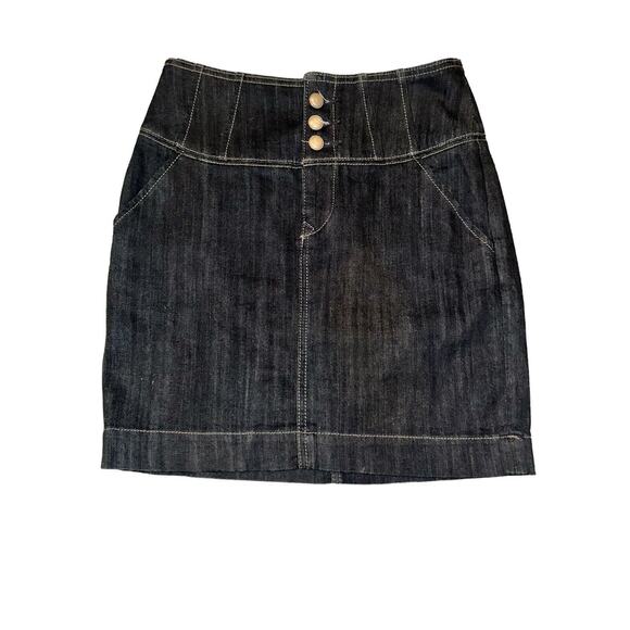 Express Jeans Size 2 High Waist 3 Button Dark Wash Mini Jean Skirt Women’s EUC - Picture 1 of 6